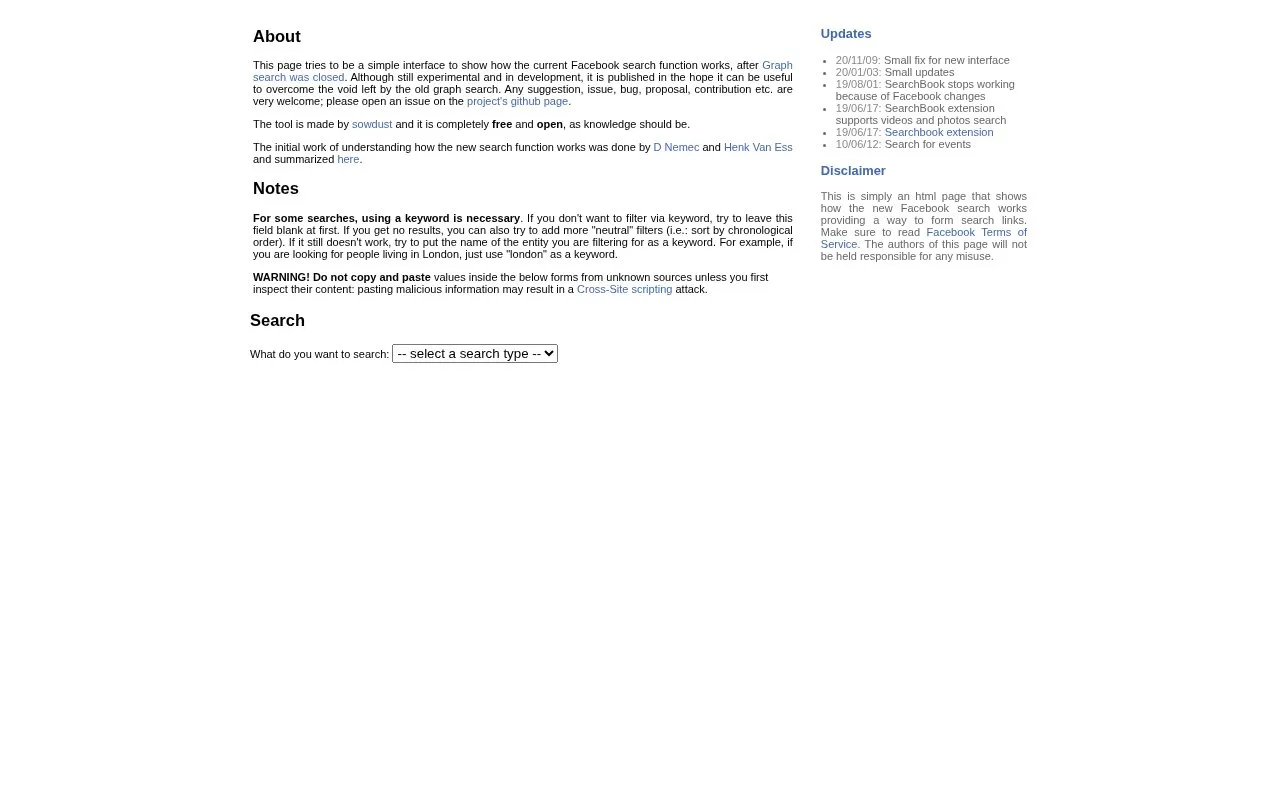 Facebook Search homepage screenshot