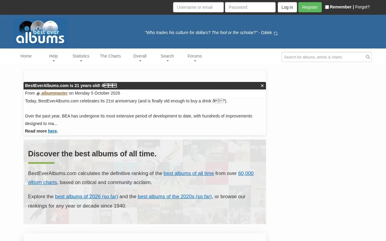 Best Ever Albums homepage screenshot