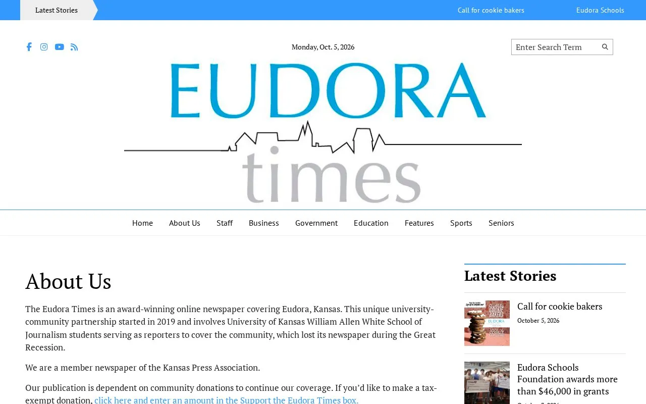 Eudora times homepage screenshot