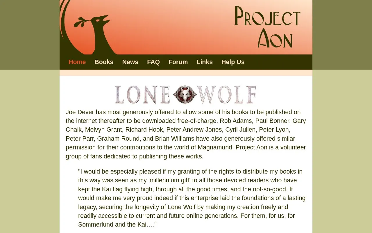 Project Aon homepage screenshot