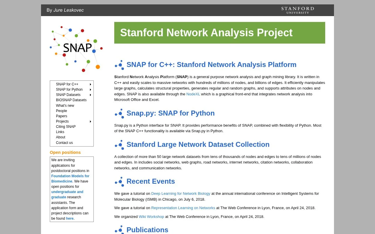 Stanford Network Analysis Project homepage screenshot
