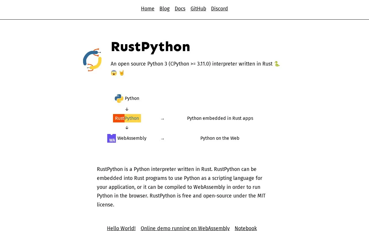 RustPython homepage screenshot