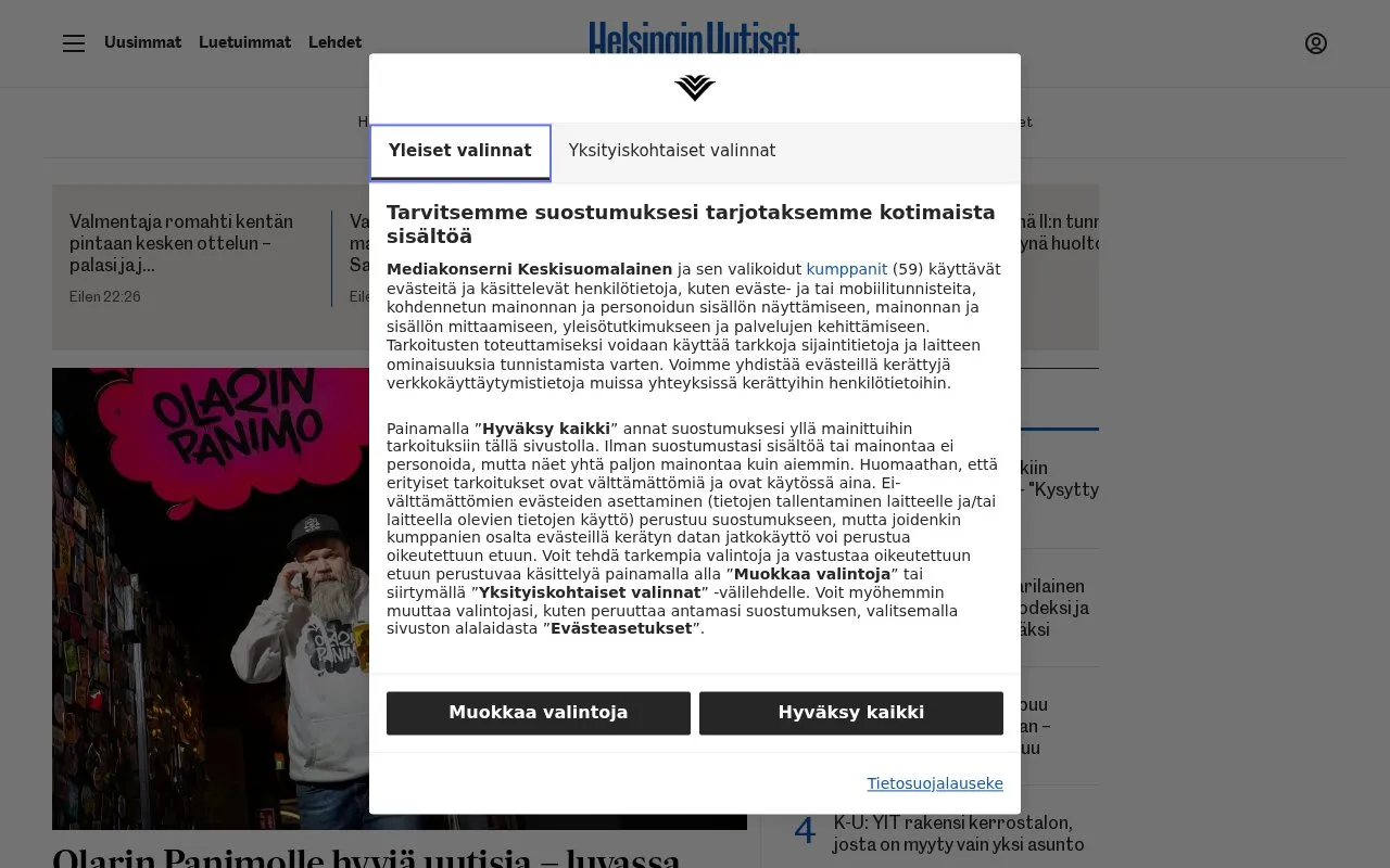 Helsingin Uutiset homepage screenshot
