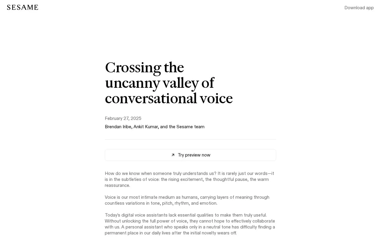 Crossing the Uncanny Valley homepage screenshot