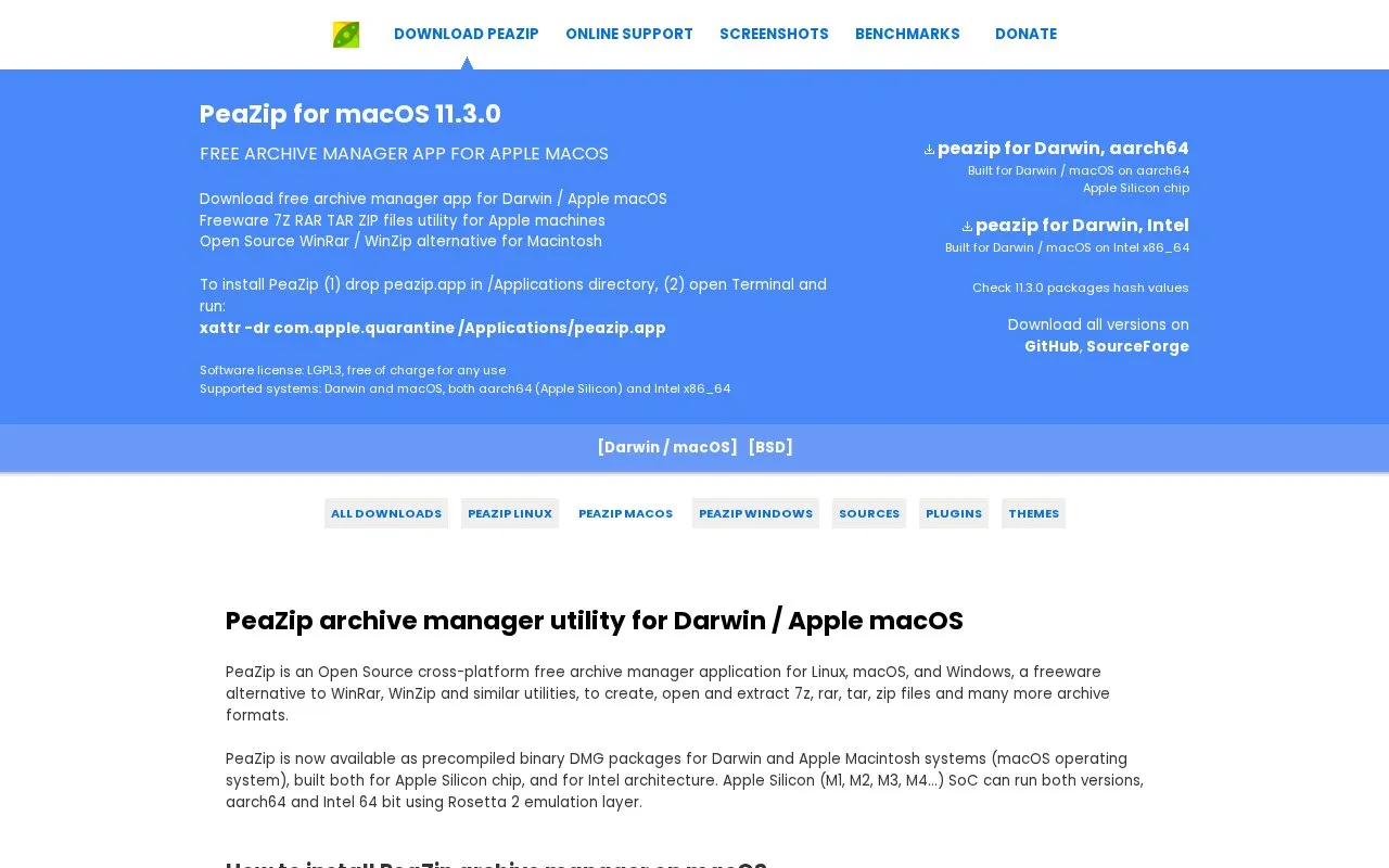 PeaZip homepage screenshot