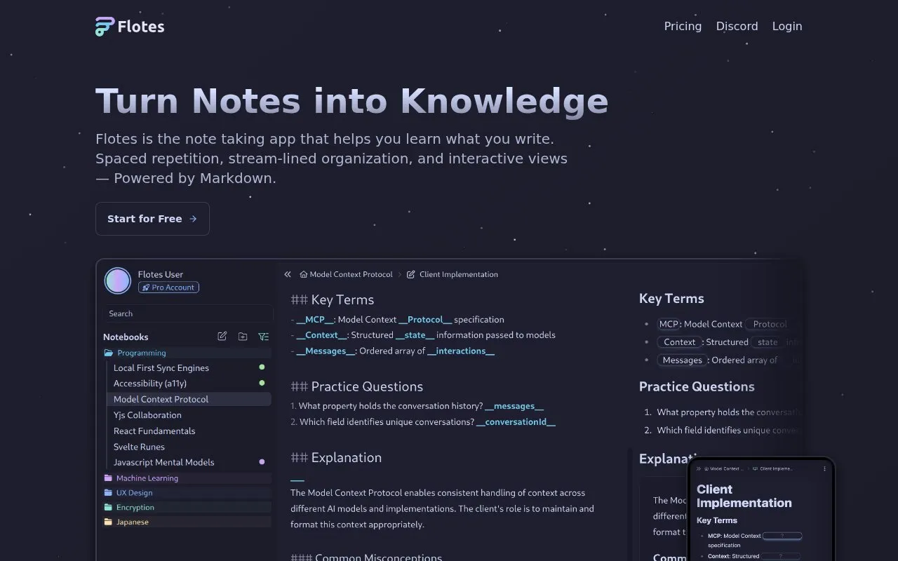 Flotes homepage screenshot