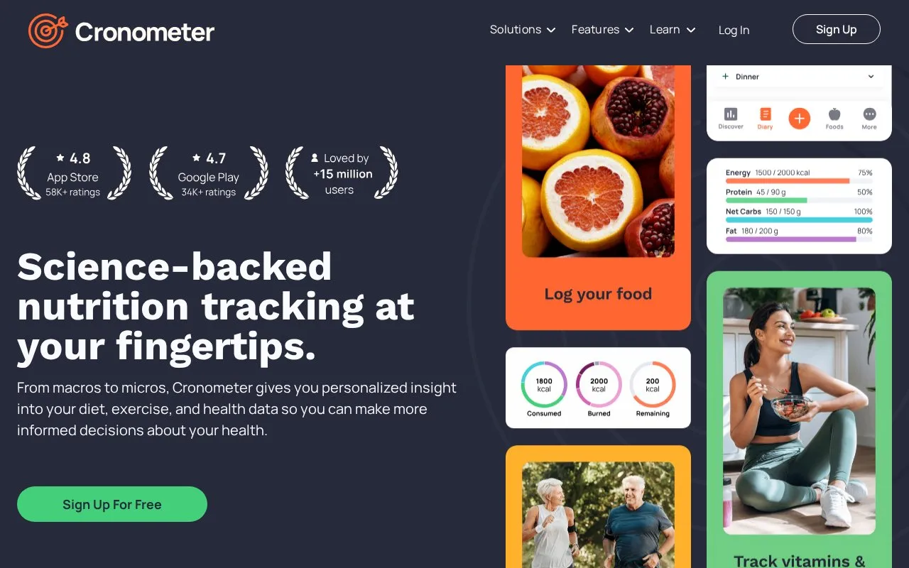 Cronometer homepage screenshot