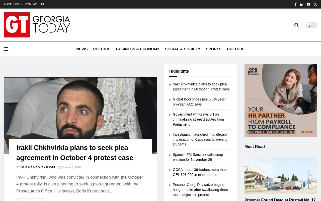 Georgia Today homepage screenshot