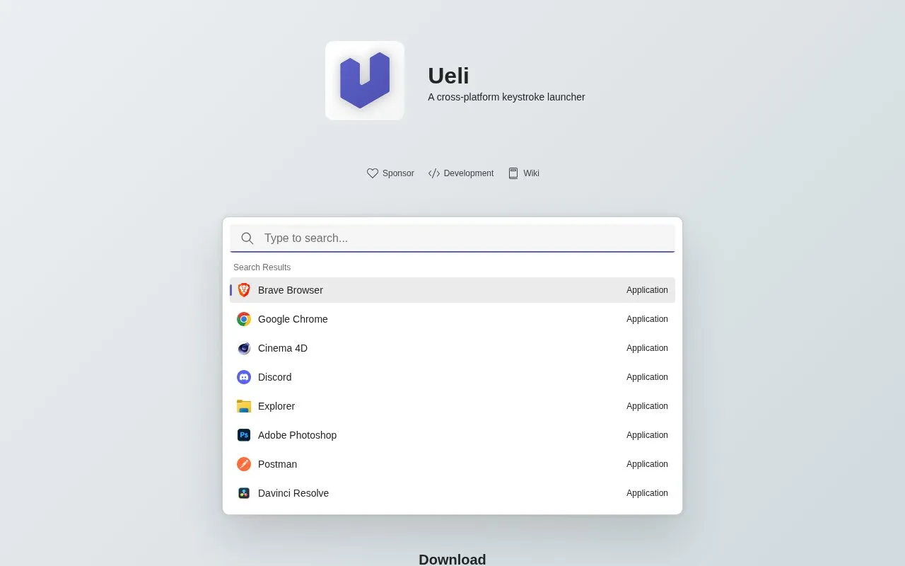 Ueli homepage screenshot
