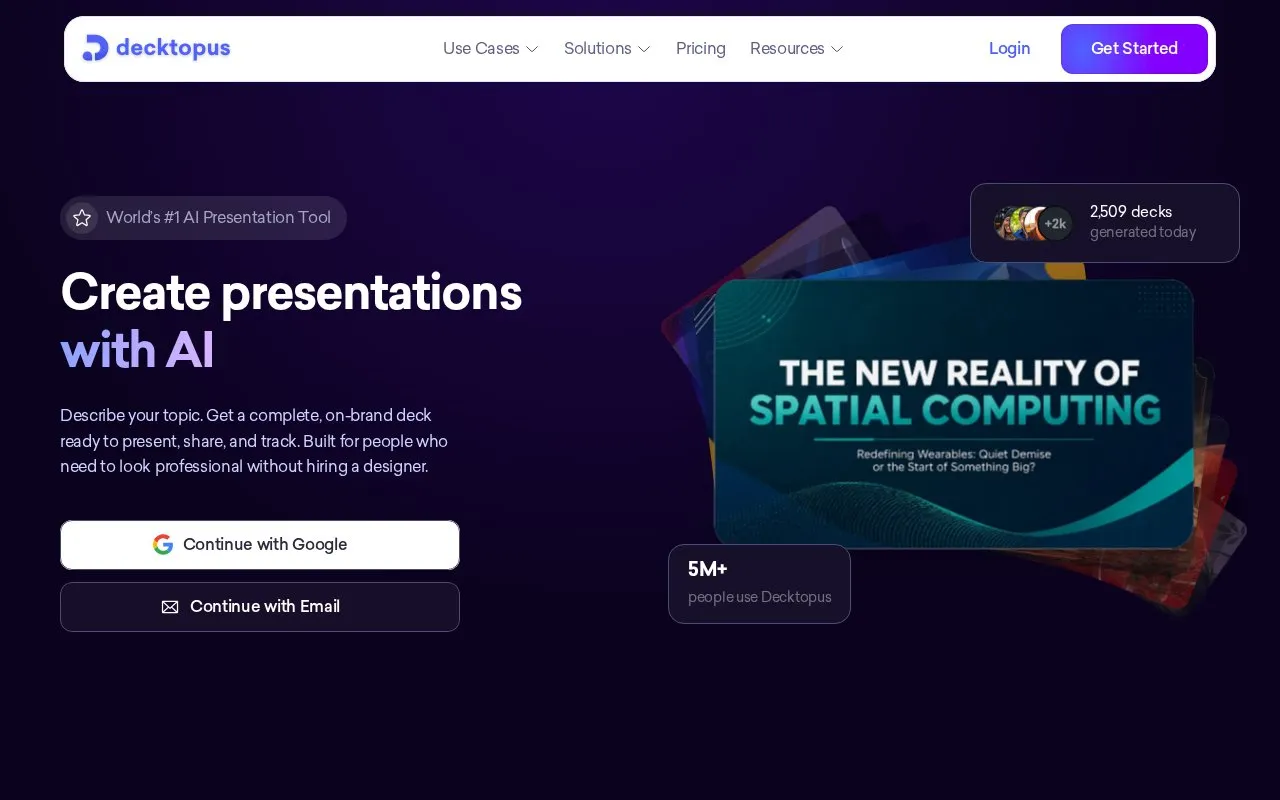 Decktopus AI homepage screenshot