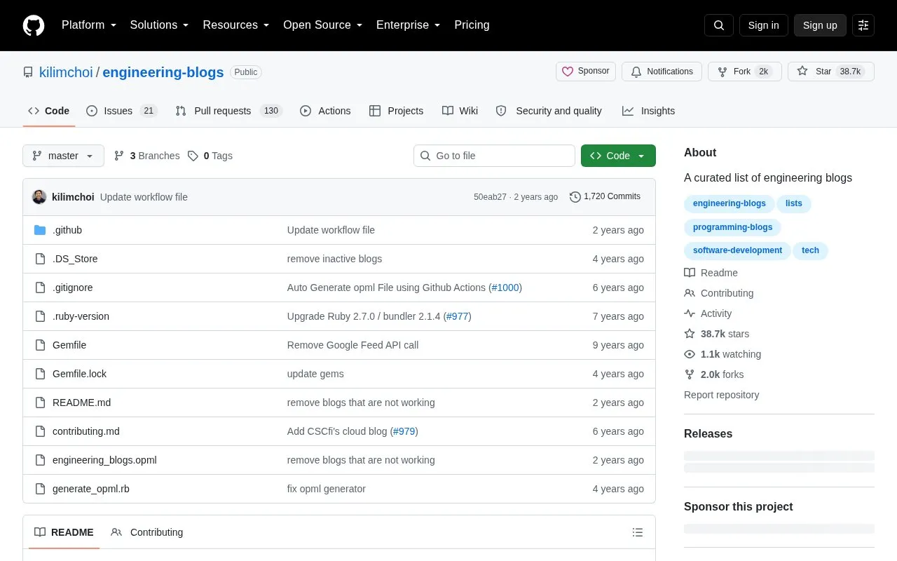 Engineering Blogs homepage screenshot