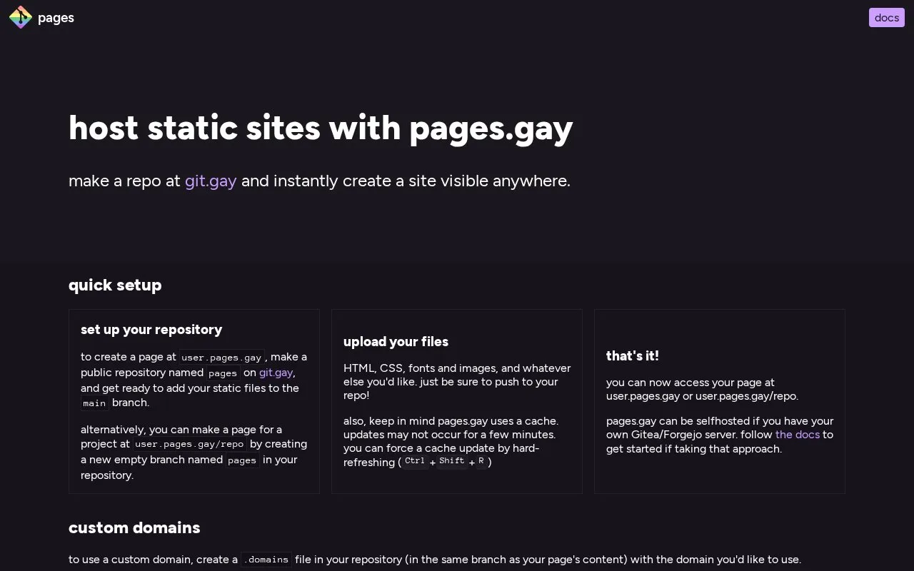 pages.gay homepage screenshot
