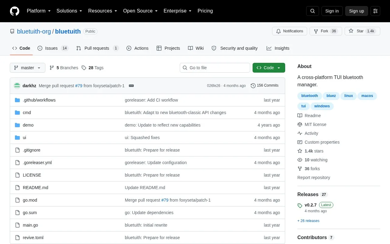 bluetuith homepage screenshot
