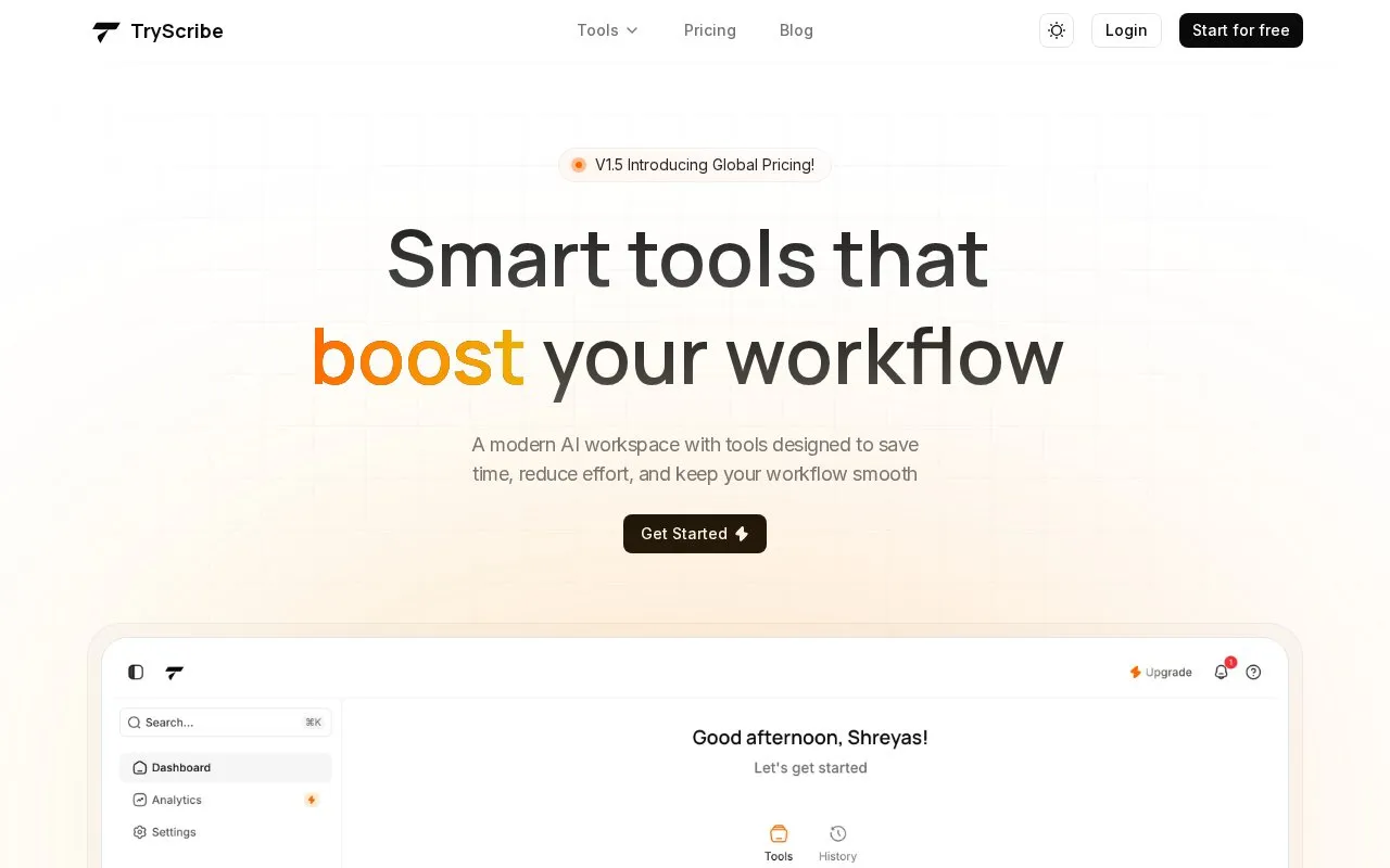 TryScribe homepage screenshot