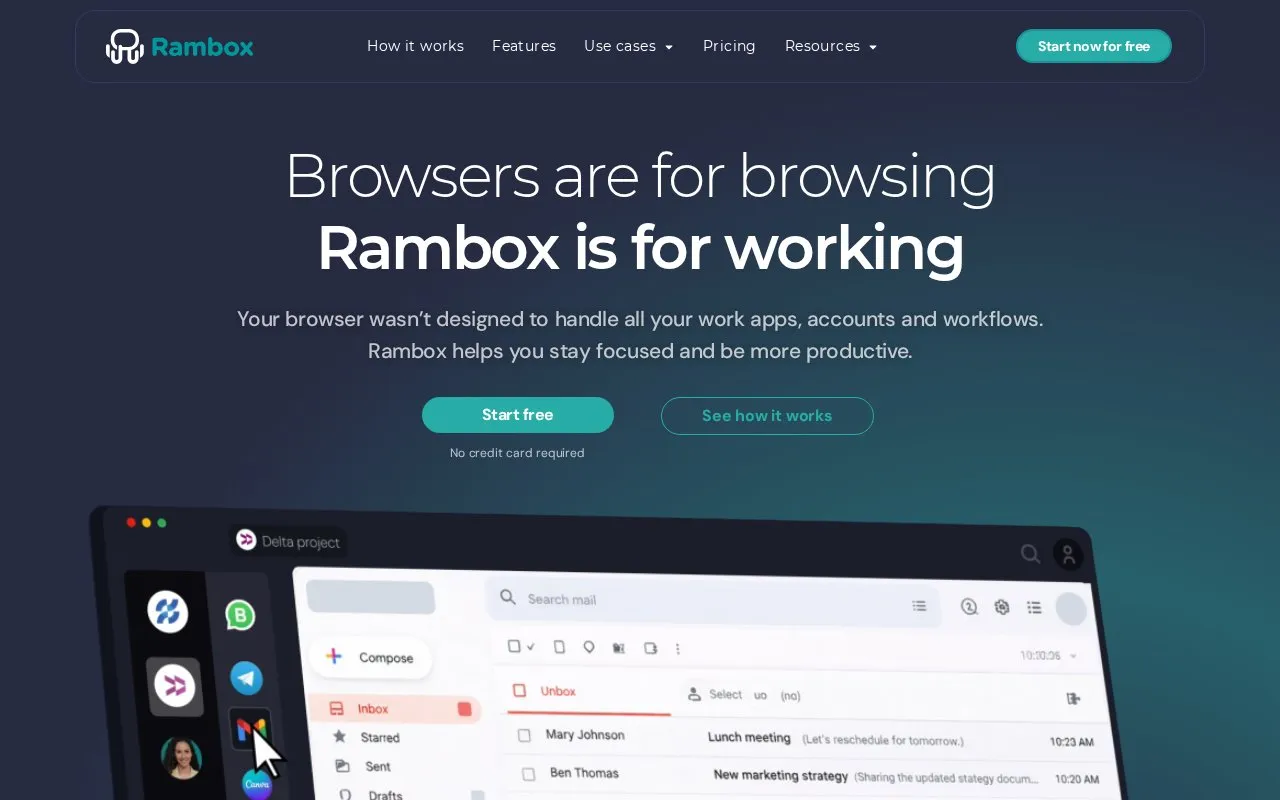 Rambox homepage screenshot