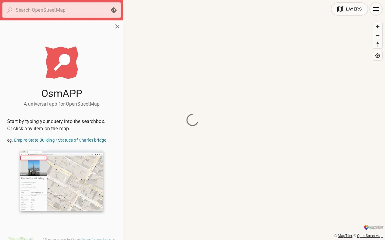 OsmAPP homepage screenshot