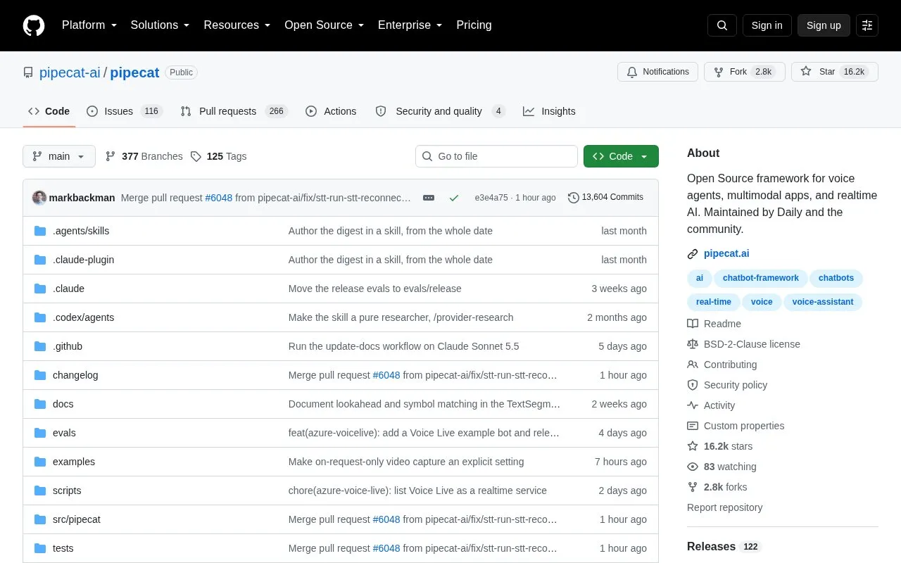 Pipecat homepage screenshot