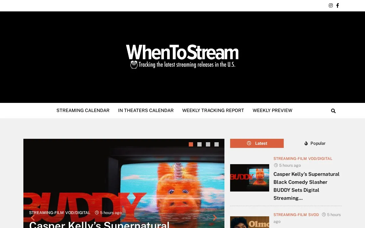 WhenToStream homepage screenshot