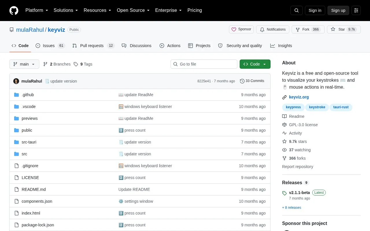 KeyViz homepage screenshot