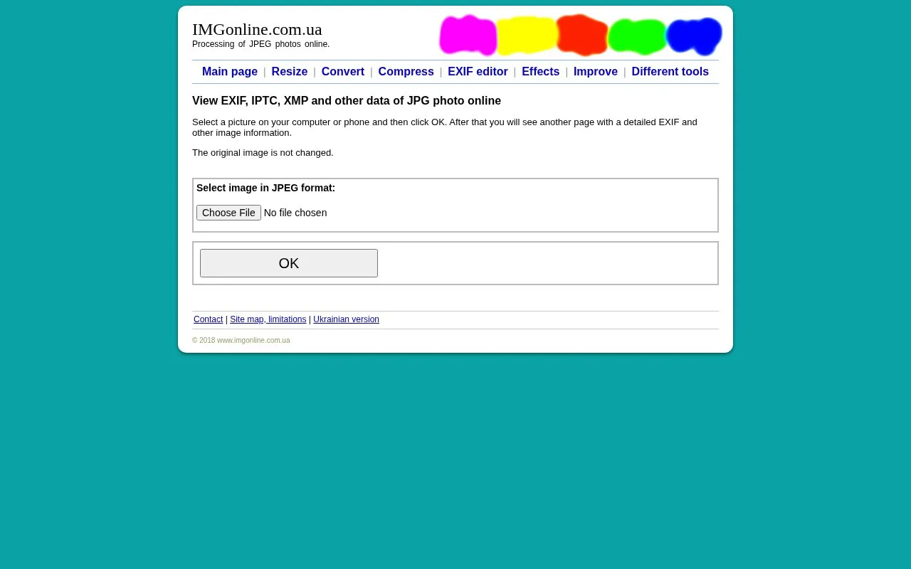 ViewEXIF homepage screenshot