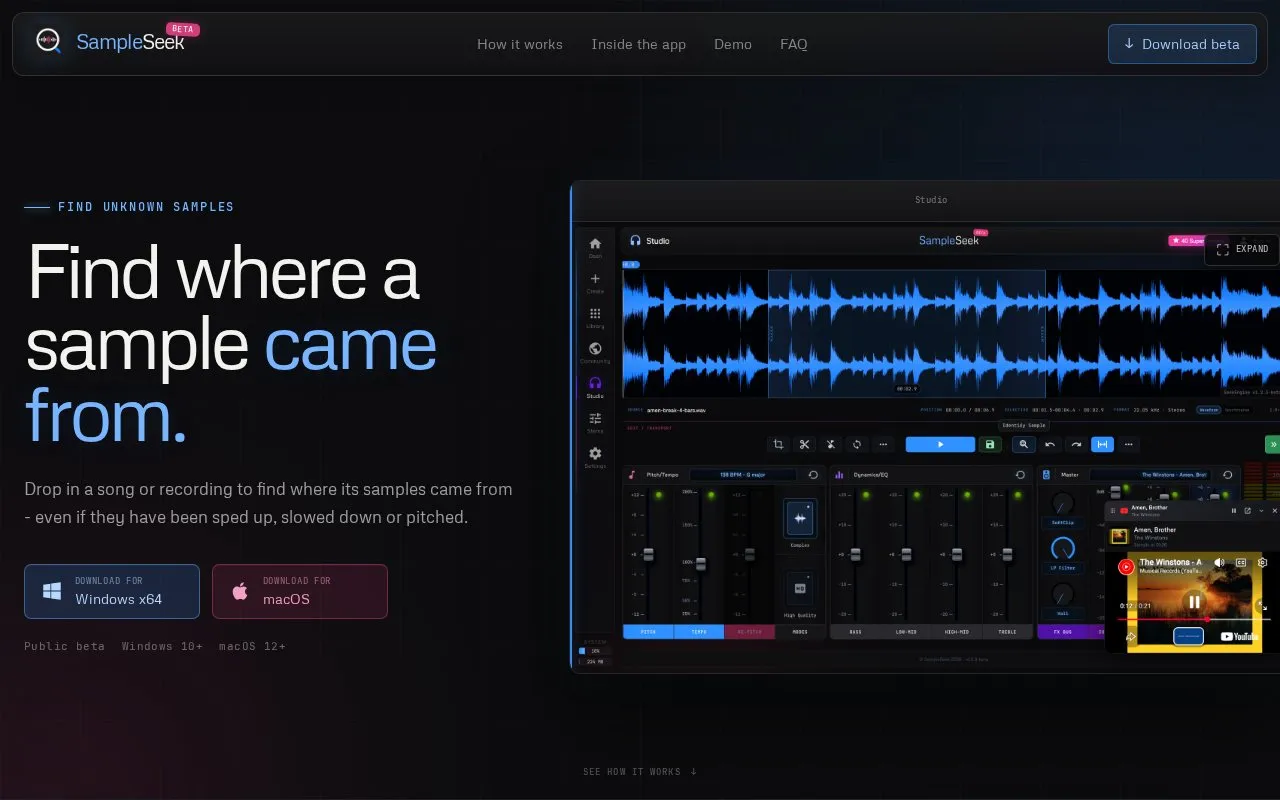 SampleSeek homepage screenshot