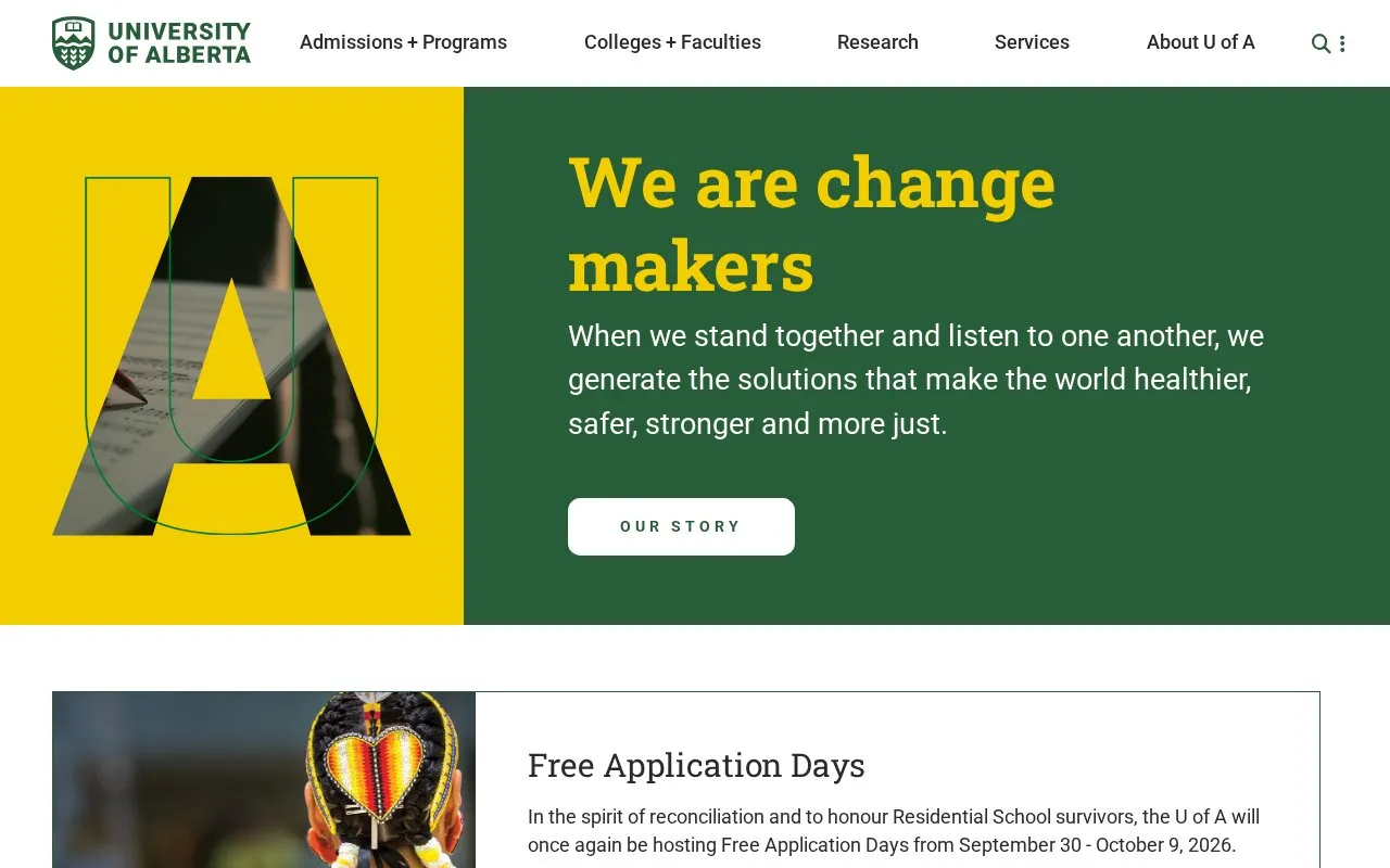 University of Alberta homepage screenshot