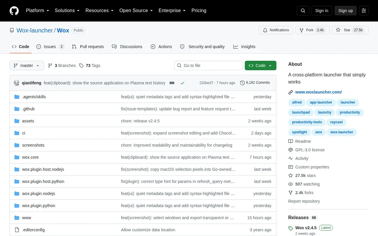 Wox homepage screenshot