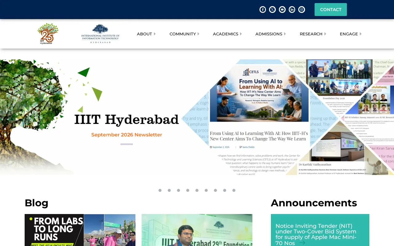 International Institute of Information Technology, Hyderabad homepage screenshot