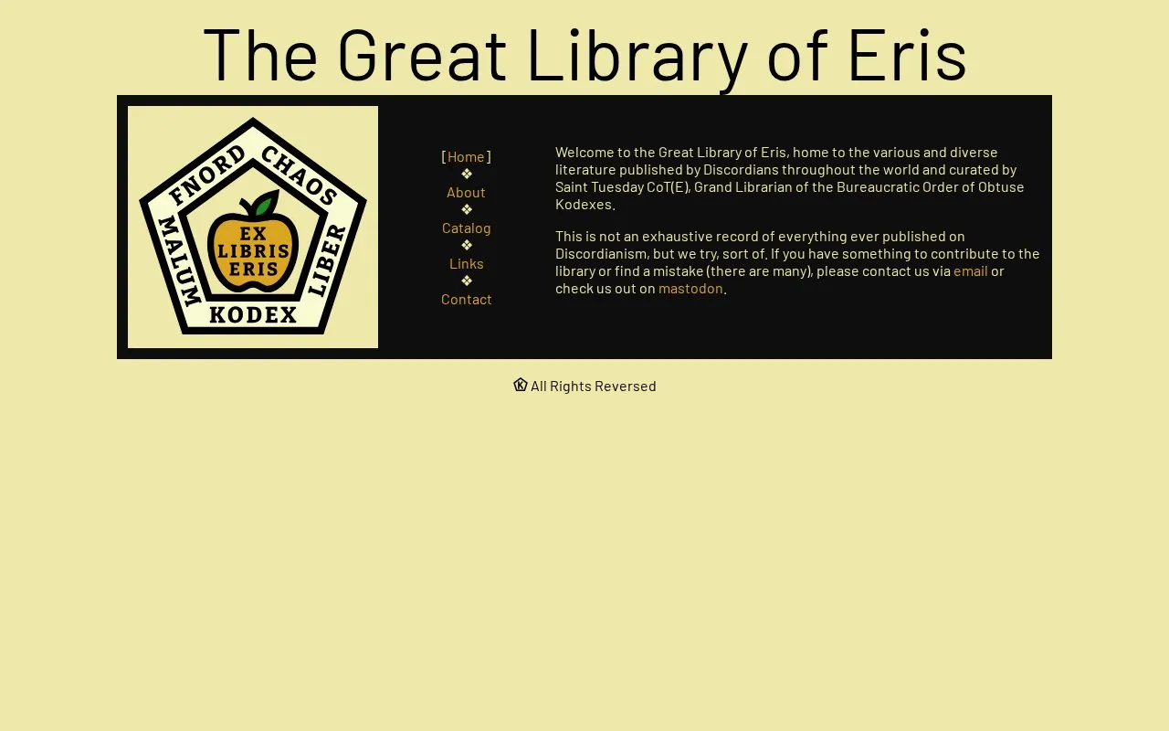 Great Library of Eris homepage screenshot