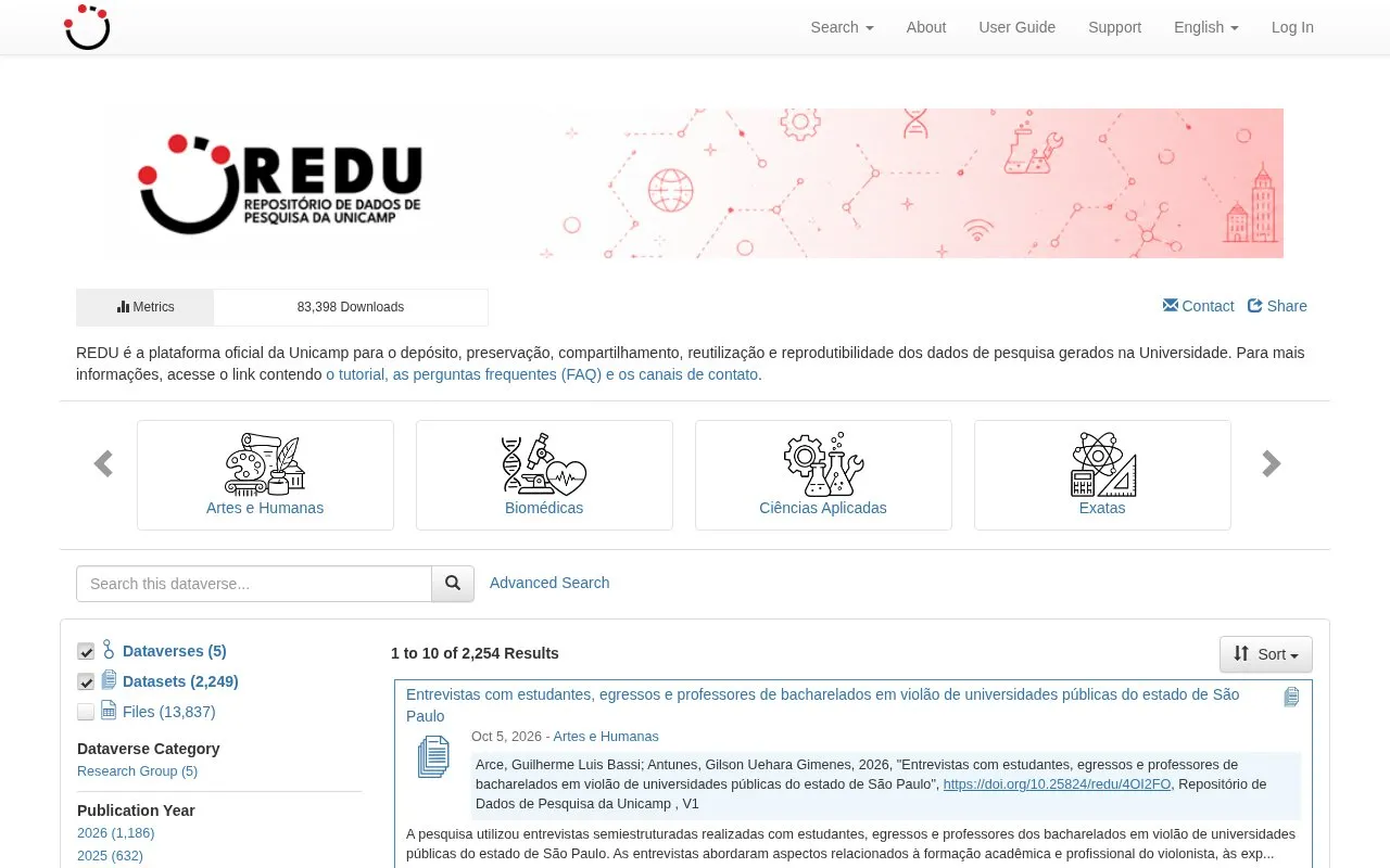 REDU - Unicamp Institutional Research Data Repository homepage screenshot