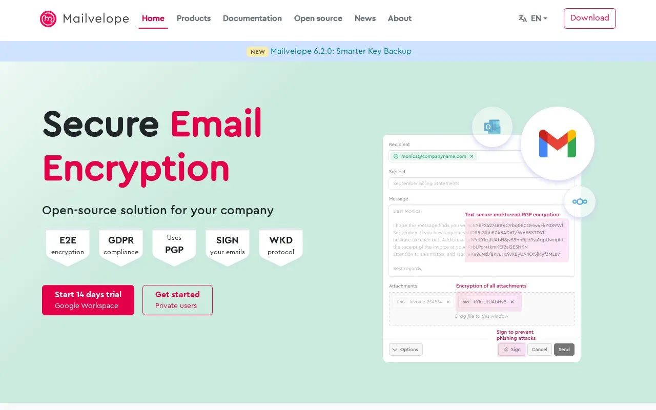 Mailvelope homepage screenshot