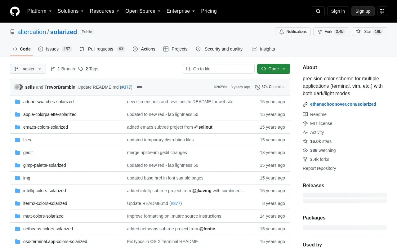 Solarized homepage screenshot