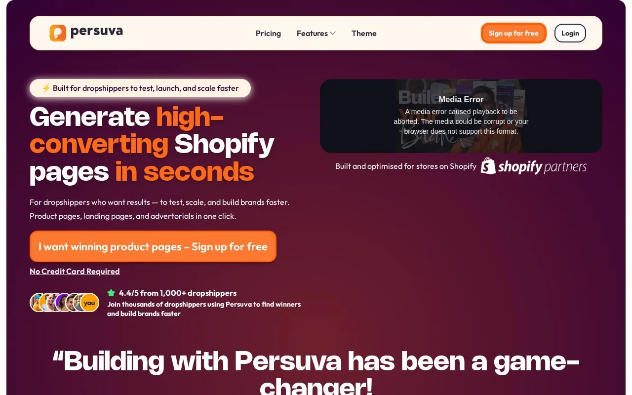 Persuva homepage screenshot