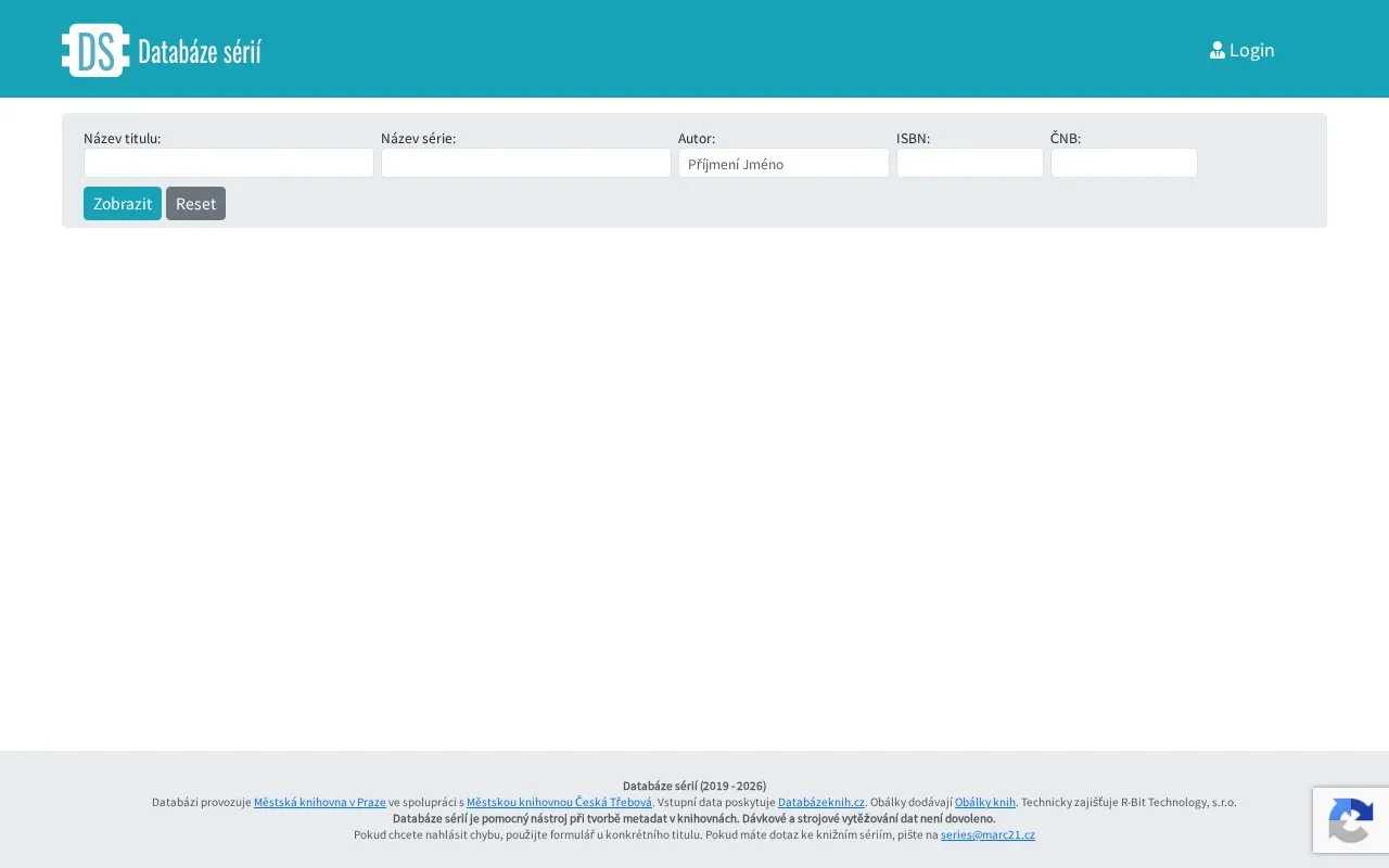 Database of book series homepage screenshot
