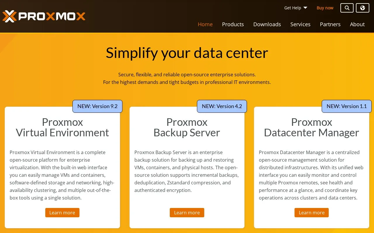 Proxmox homepage screenshot