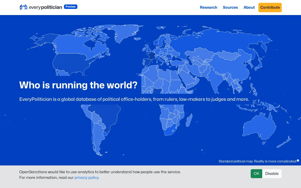 EveryPolitician homepage screenshot