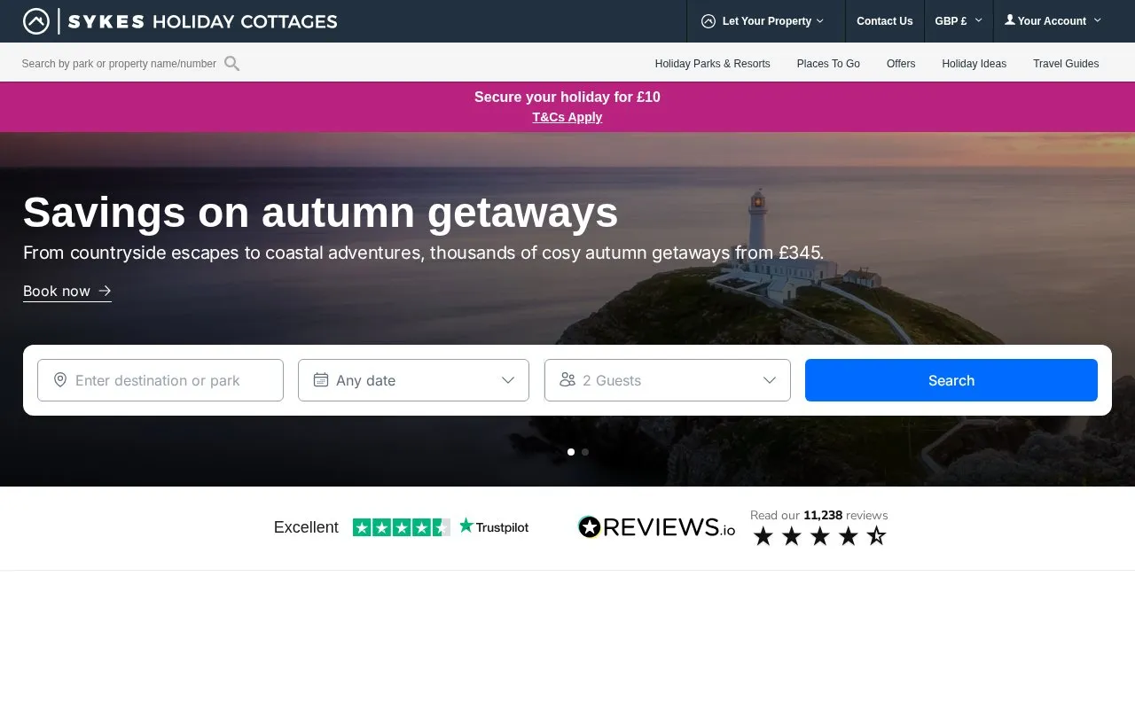 Sykes Holiday Cottages homepage screenshot