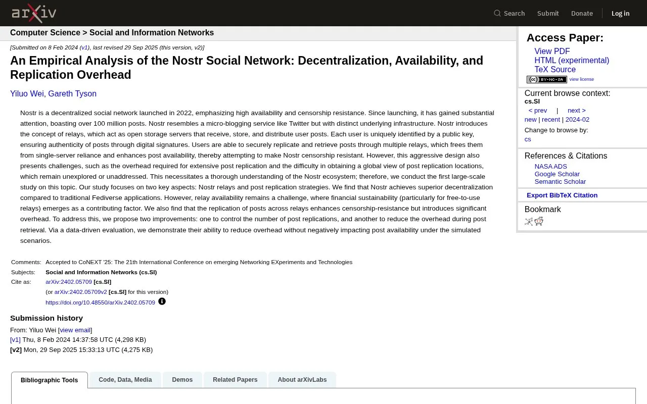 Exploring the Nostr Ecosystem: A Study of Decentralization and Resilience homepage screenshot