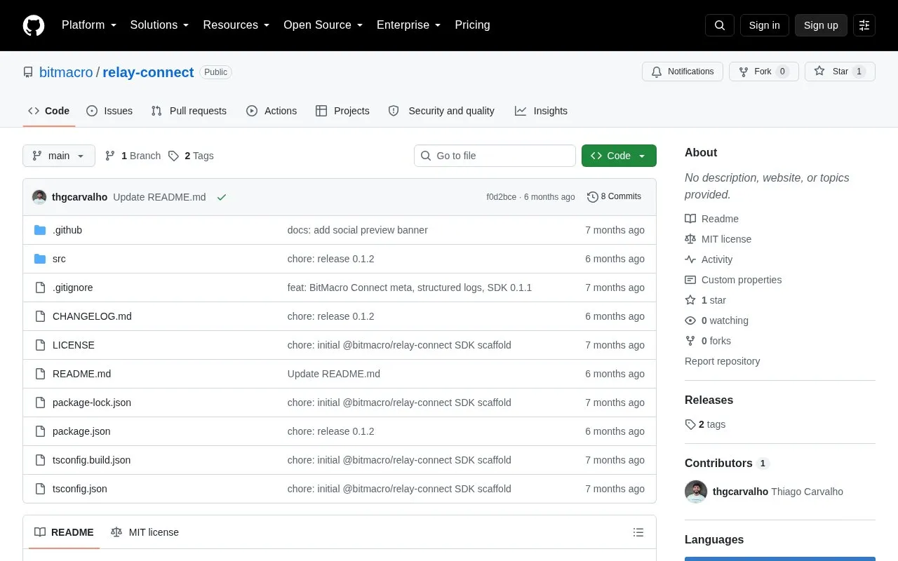 @bitmacro/relay-connect homepage screenshot