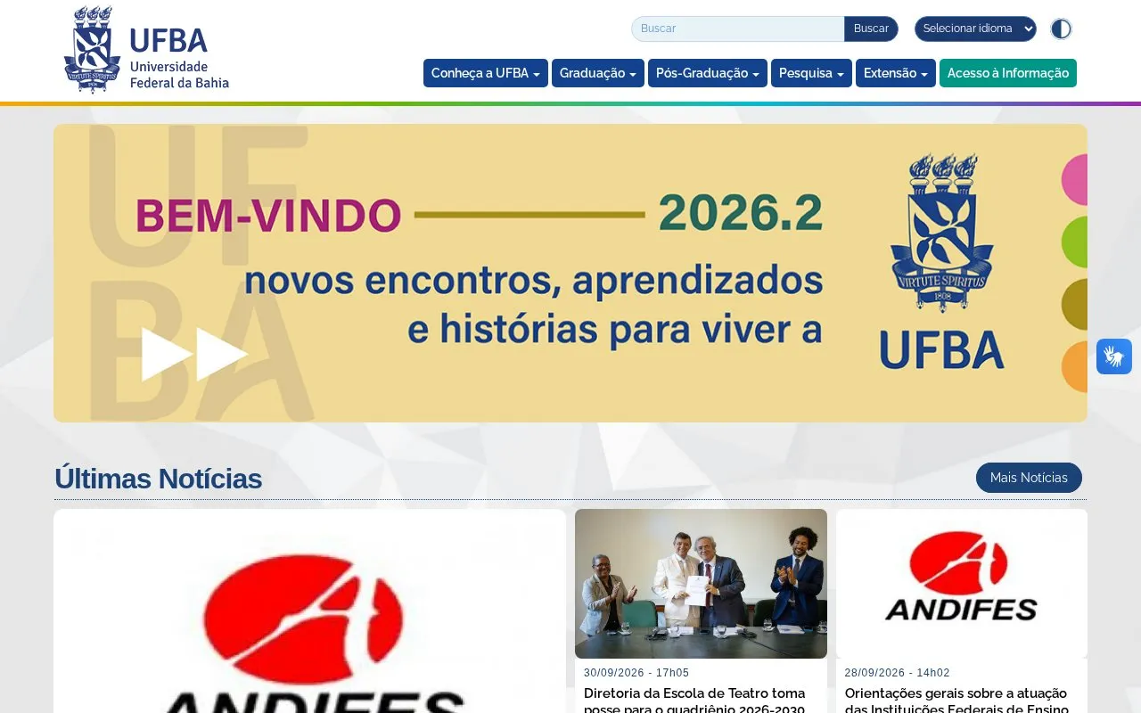 Universidade Federal da Bahia homepage screenshot