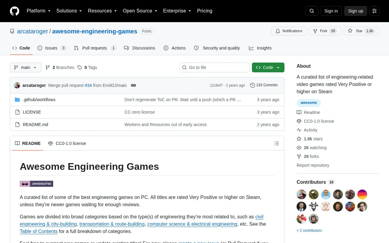 Awesome Engineering Games homepage screenshot
