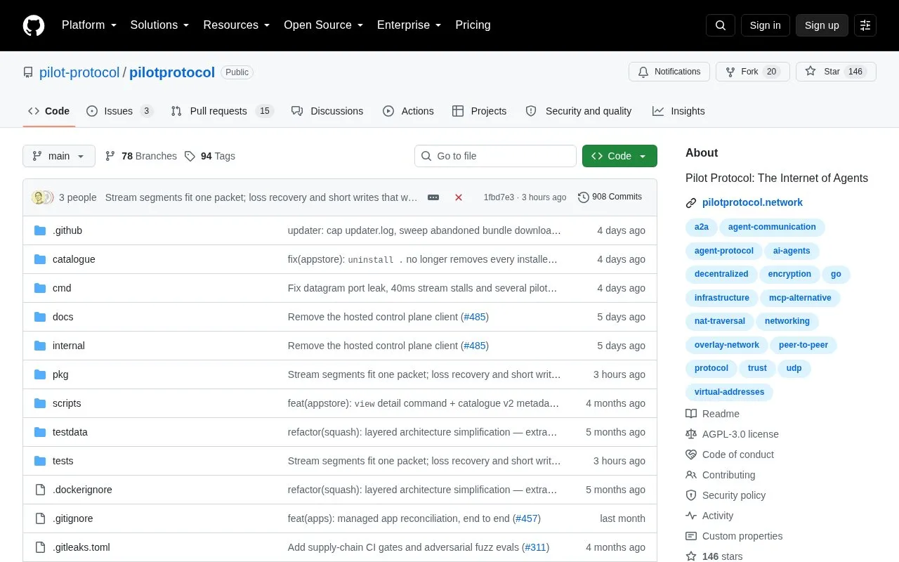 Pilot Protocol homepage screenshot