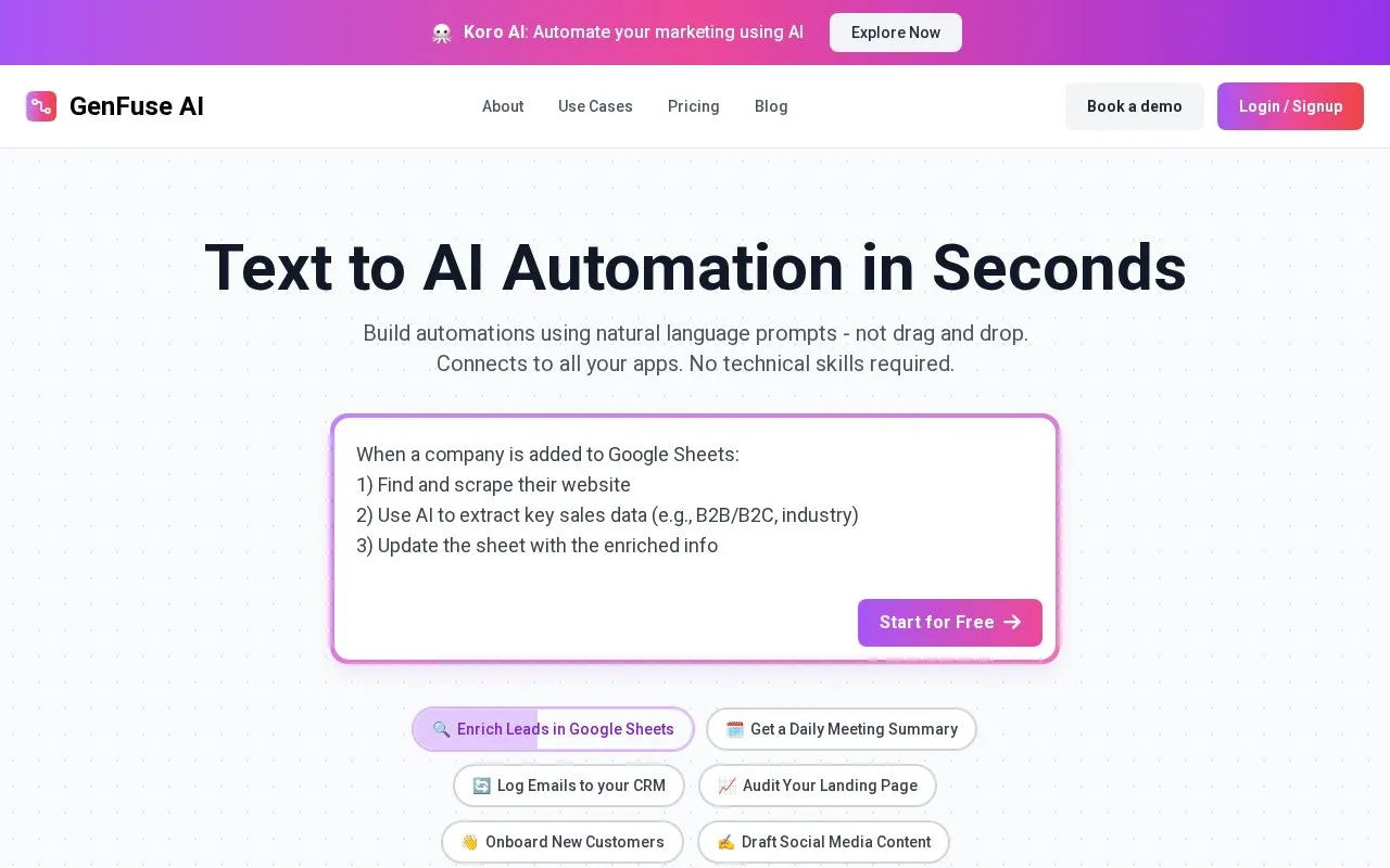 GenFuse AI homepage screenshot