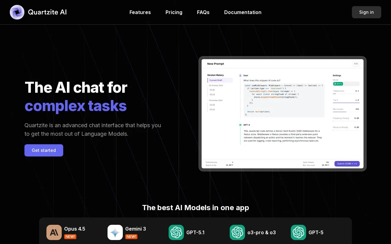 Quartzite homepage screenshot