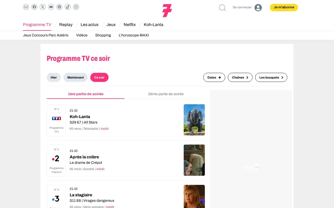 Télé 7 Jours homepage screenshot