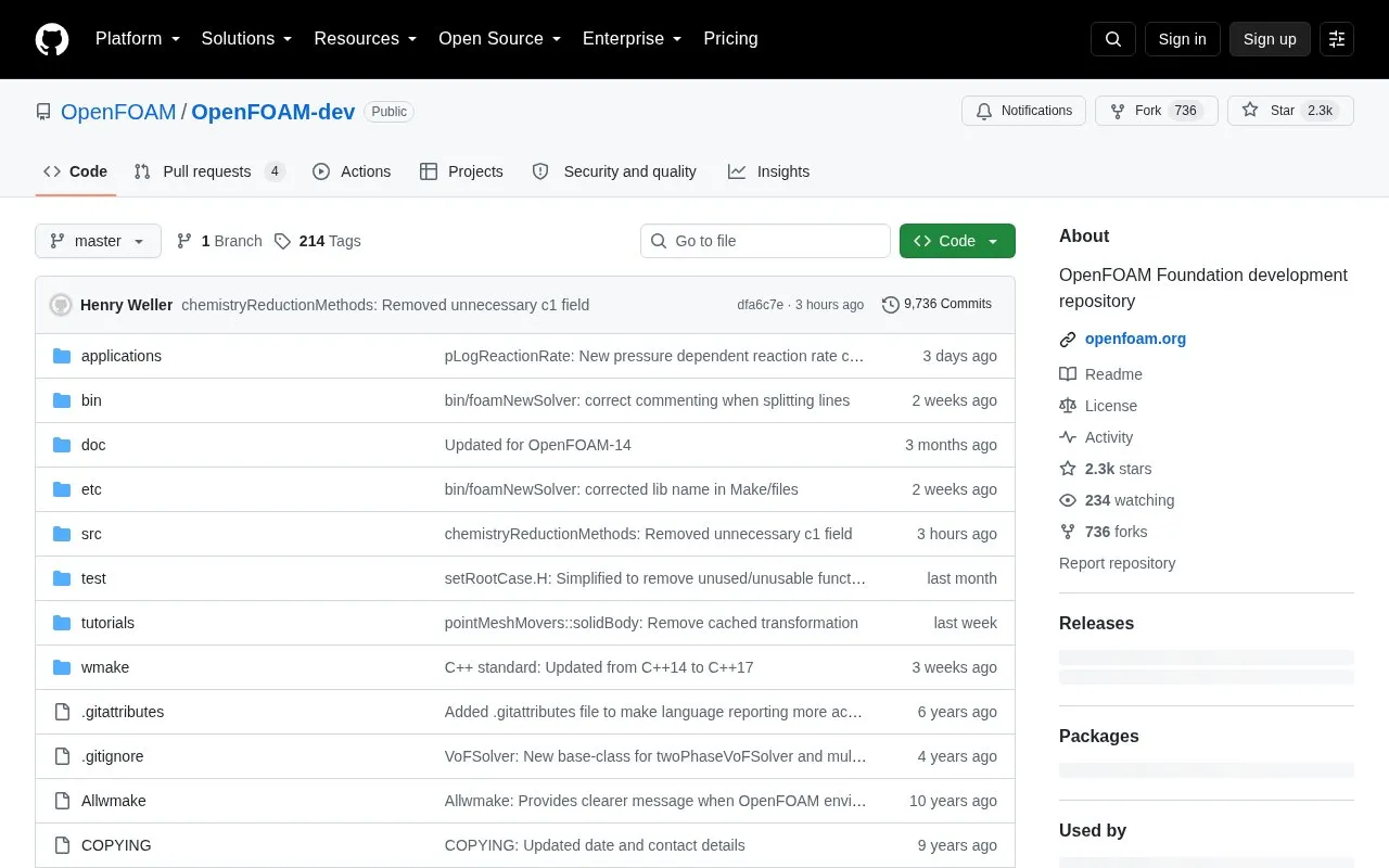 Open Foam Dev homepage screenshot