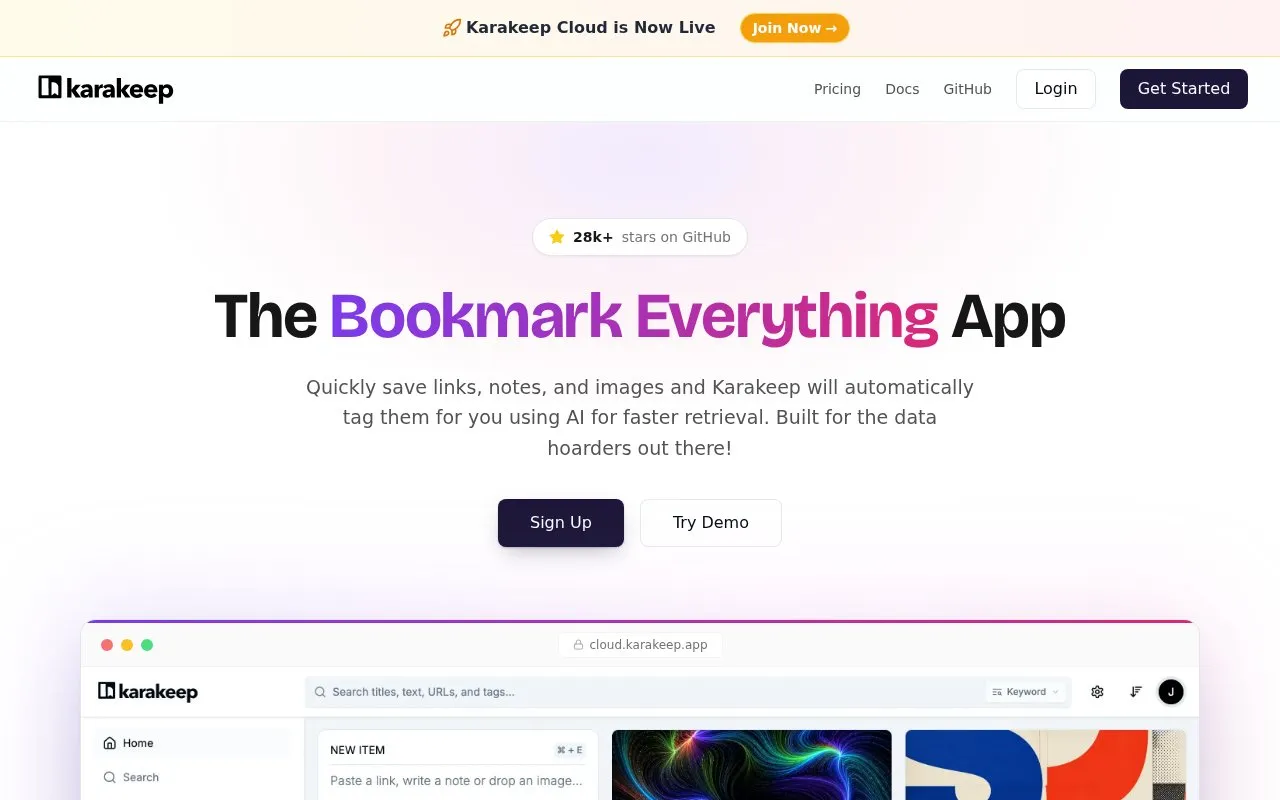 Karakeep homepage screenshot
