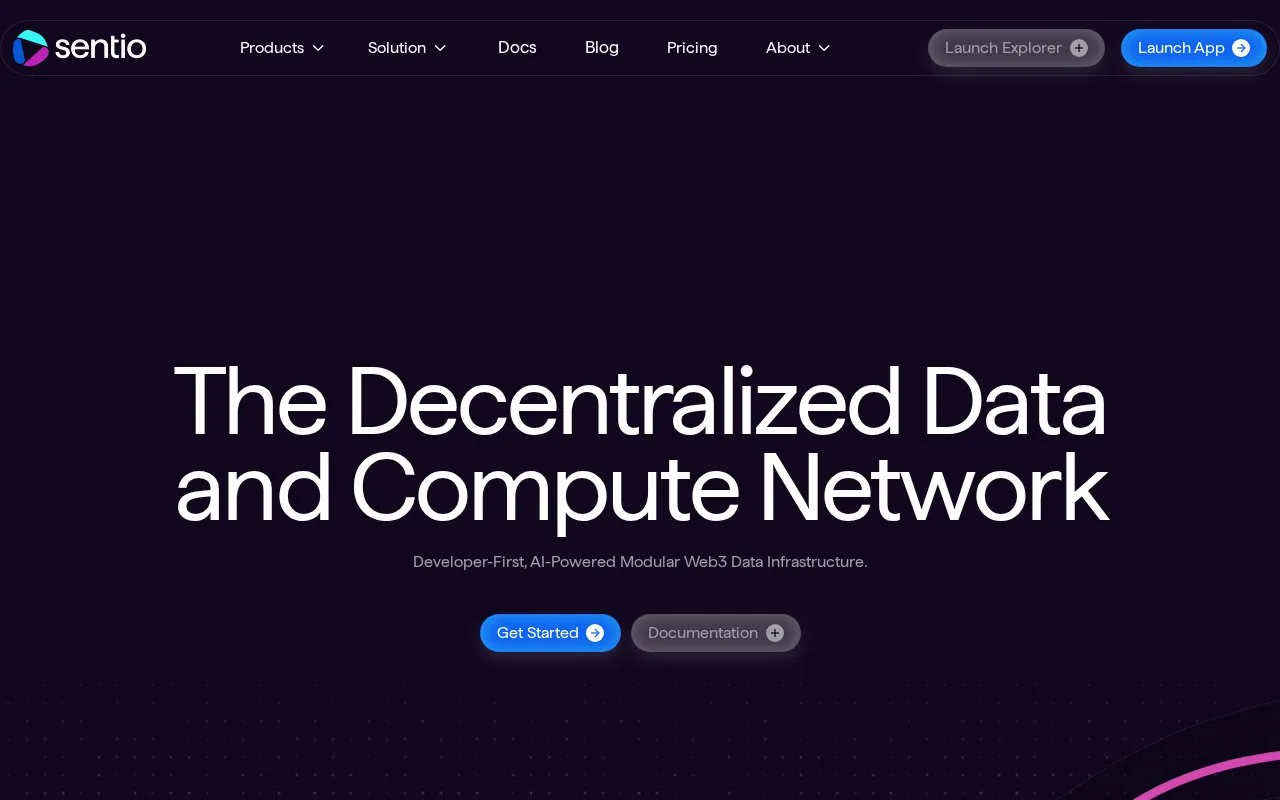 Sentio homepage screenshot