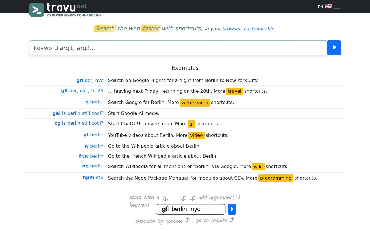 trovu.net homepage screenshot
