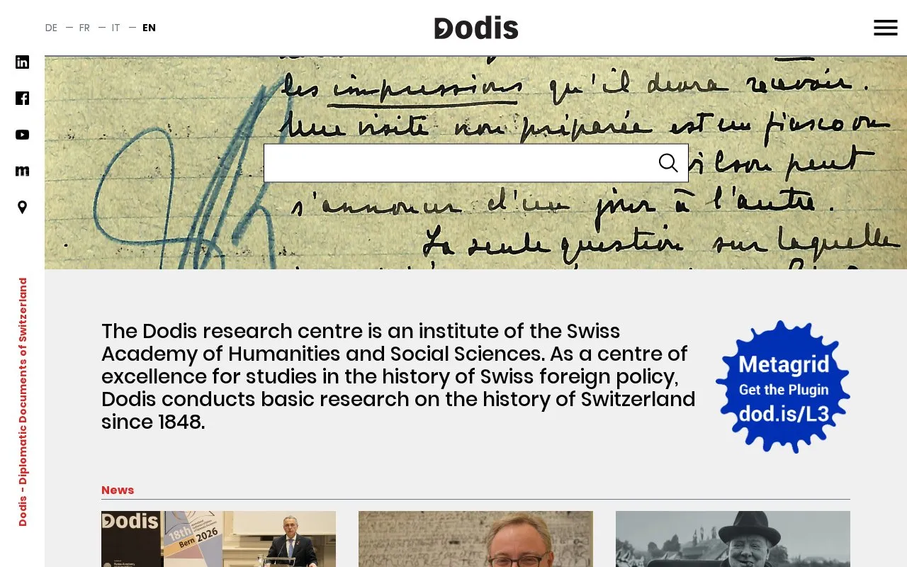 Diplomatic Documents of Switzerland homepage screenshot
